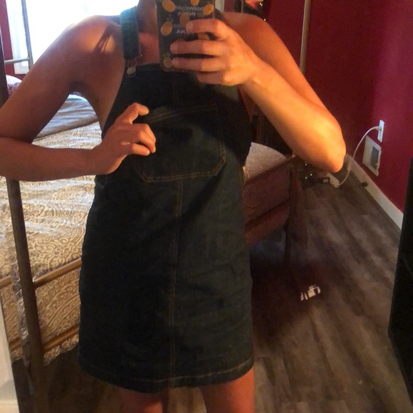 Jean dark denim overall mini dress - Picture 3 of 5